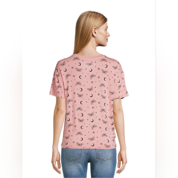 No Boundaries Juniors Conversational Printed Tee - Pink & Black - Size M (7-9) - Picture 4 of 6